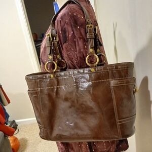 Coach Shiny Brown Leather Shoulder Bag